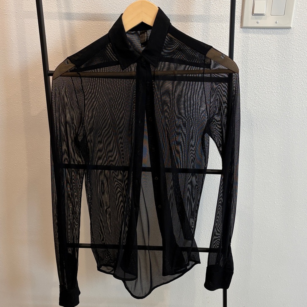 American Apparel Black Sheer Women's Button Down Shirt